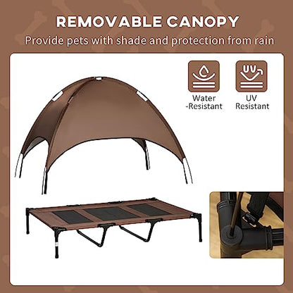 PawHut Elevated Portable Dog Cot Pet Bed with UV Protection Canopy Shade, 48 inch, Coffee - color: Coffee, size: 48 inch