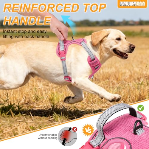 BEAUTYZOO No Pull Dog Harness Large, Adjustable Dog Harness and Leash Set -Easy Wearing with 3 Buckles/Control Handle,No Choke Soft Padded Reflective Pet Vest for Training Walking Hiking,Rose M - color: Solid Rose, size: M: chest 16"-28"
