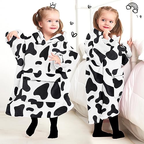 KFUBUO Wearable Blanket Hoodie for Kids Toddlers Sherpa Blanket Sweatshirt With Pocket Cute Hoodies 2-6 Year Old Girl Boy Birthday Gifts Cow - color: Printing-dairycow, size: Kids 2-6YR