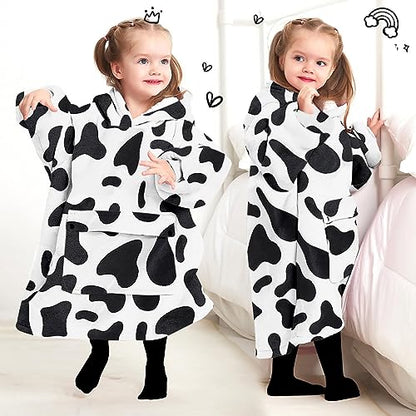KFUBUO Wearable Blanket Hoodie for Kids Toddlers Sherpa Blanket Sweatshirt With Pocket Cute Hoodies 2-6 Year Old Girl Boy Birthday Gifts Cow - color: Printing-dairycow, size: Kids 2-6YR