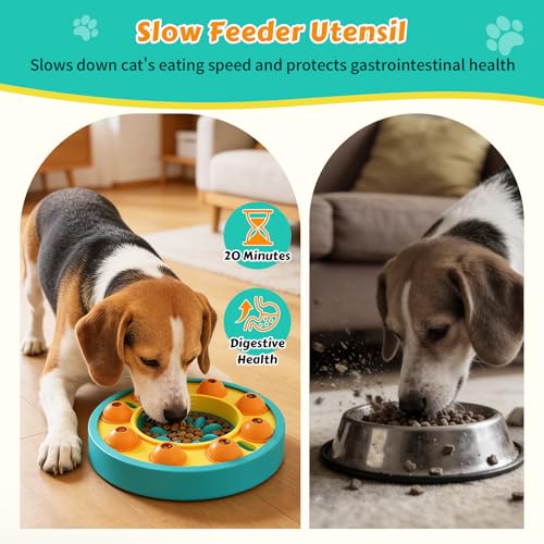 Dog Food Puzzle Toys Interactive Game Toy for IQ Training Enrichment Dog Food Puzzle Slow Feeder for Small, Medium Dogs and All Cats (Blue Bowl) - color: Blue Bowl