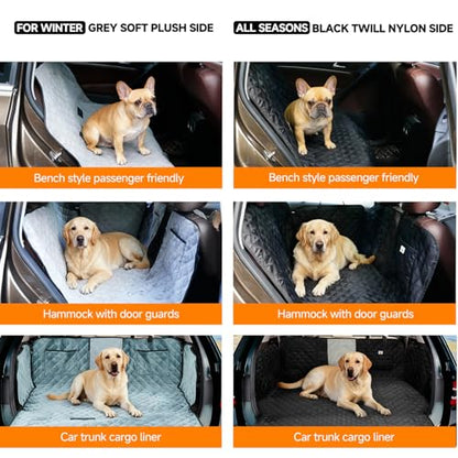 PETTALK Premium 2 Sided Design for Double Comfort Dog Car Cover for Back Seat, Waterproof Dog Hammock for Backseat Non-Slip Pet Protector, Anti Scratch Seat Cover Universal Fit for Cars SUVs Trucks