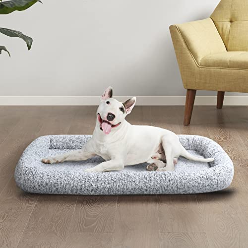 Friends Forever Bolster Dog Crate Mat 48 Inch, Washable Dog Crate Bed, Sherpa Fleece, Nova Grey - color: Nova Grey, size: 47.5"L x 29.5"W x 3.5"H, style: Crate Mat w/ Bolster