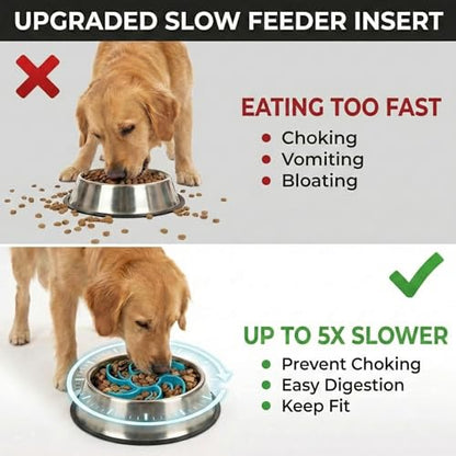 2PCS Slow Feeder Insert for Dog Bowls – Silicone Inserts that Turn Regular Bowls Into Slow Feeder Bowls, Fits Most Flat-Bottom Pet Bowls, Strong Suction Cups, Dishwasher Safe