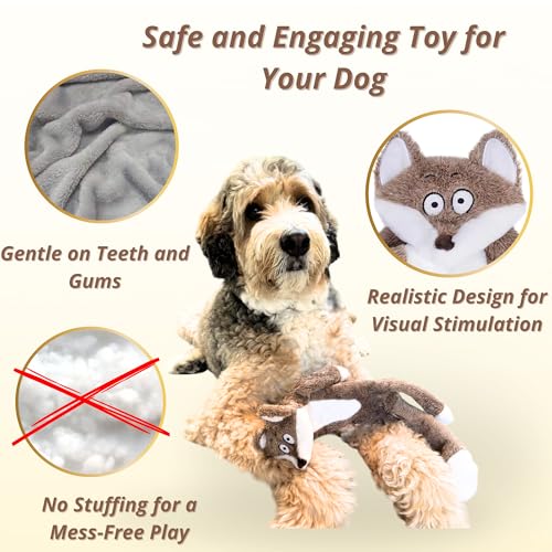 Fox Dog Toy, No Stuffing Plush Squeaky Crinkle Toy for Tug & Fetch Play, Interactive Puppy Toy for Small Medium Large Dogs, Red Fox, Tail Town - color: Red Fox