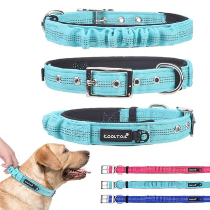 KOOLTAIL Heavy Duty Dog Collar with Handle for Large Dogs, Ballistic Nylon Collar for Training Control, Soft Padded Thick Wide Reflective Dogs Collar with Adjustable Metal Buckle for Walking, Green L