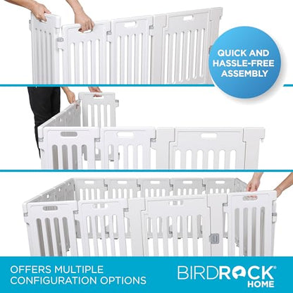 BIRDROCK HOME Dog Playpen w/Door, 16 Panel, 25.6in H | Strong Plastic, Non-Slip Puppy Playpen, Secure Pet Gate | Indoor Outdoor Fence | Configurable Panels | Medium to Large Pets - White - color: White, style: 16 Panels