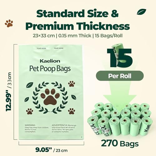 Certified Compostable Dog Poop Waste Bags-ASTM D6400&EN 13432 Compliant-270 Total Count,lavender fragrance Leakproof Dog Refill Rolls,15 Plant Based Compostable Poop Bags Per Roll (18 rolls)