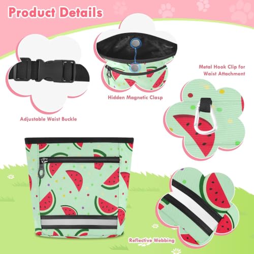 Watermelon Water-Resistant Dog Treat Pouch, 3 Ways to Wear Treat Bag with Magnetic Closure & Reflective Strip, Hands-Free for Pet Training, Walking