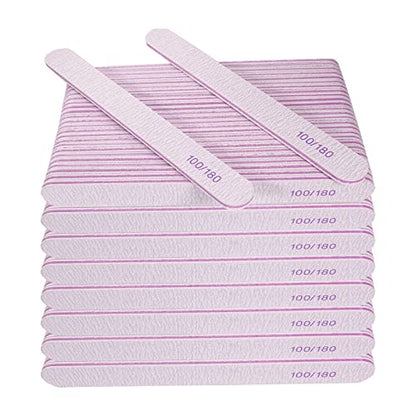 Nail File (200 Pcs), Bulk Emery Board Nail Files for Acrylic Nails and Natural Nails, 100/180 Grit Double Sided Emory Boards for Gel Nail Professional Reusable Washable Manicure Pedicure Kit Set Gray - size: 200 Pcs Rectangle 100/180 Grit