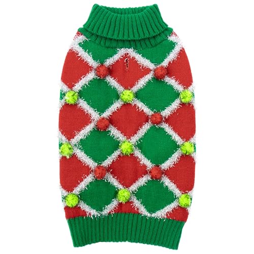cyeollo Dog Christmas Sweater, Turtleneck Dog Sweaters for Large Dogs Girl Xmas Doggie Sweater Knitted Pullover Pet Clothes Soft Holiday Outfit, Green Large - color: Christmas-Ball, size: Large