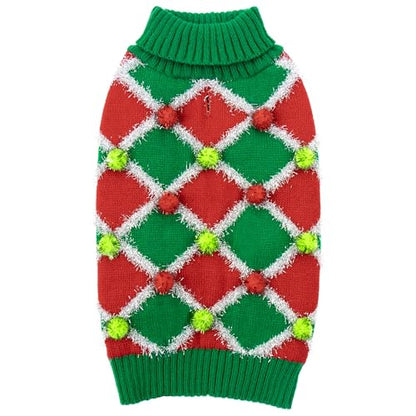 cyeollo Dog Christmas Sweater, Turtleneck Dog Sweaters for Large Dogs Girl Xmas Doggie Sweater Knitted Pullover Pet Clothes Soft Holiday Outfit, Green Large - color: Christmas-Ball, size: Large
