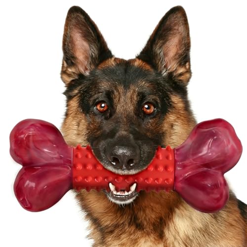 Tough Dog Toys for Aggressive Chewers: Beef Flavored Long Lasting Dog Bones for Large Dogs, Indestructible Dog Chew Toys to Keep Them Busy, Large Dog Toys for Medium & Large Breed, Red - color: 1 PC-Beef-Red