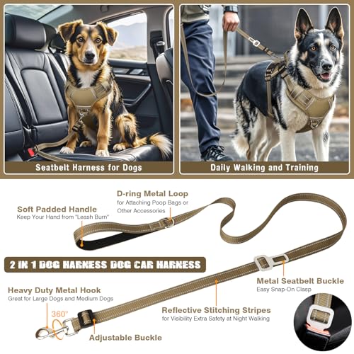 Tactical Dog Harness and Leash Set Small Sized Dog,Heavy Duty No Pull Service Dog Vest and 10 Patches with Dog Seat Belt,Reflective Adjustable Pet Harness for Training Walking Hiking Brown S - color: Brown, size: Small