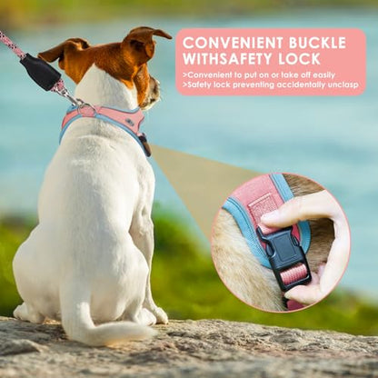 Dog Harness and Leash Set, No Pull Saddle Style Pet Harness, Breathable Mesh Adjustable Reflective Dog Vest for Medium Small Dogs Harness 2 D-Rings, Pink, M - color: Pink, size: M