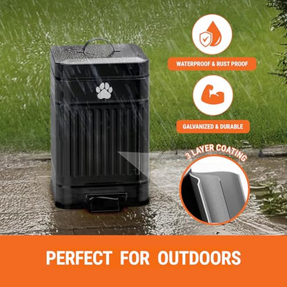 Pupzle Dog Poop Trash Can Outside, 1.3 Gal Metal Dog Waste Trash Can with Lid Outdoor, Waste Container with Pedal Garbage Poop Bin, Poo Bucket Outdoor with Lid for Backyard Odor Control, 30 Bags - size: Small