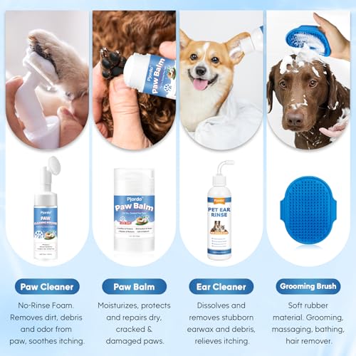 Pjordo Dog Wipes Cleaning Deodorizing, Grooming Wipes & Paw Cleaner, Pet Cleaning Kit for Teeth, Ears, Eyes, Paw, Body, Ear Rinse, Essential Dog Supplies Set