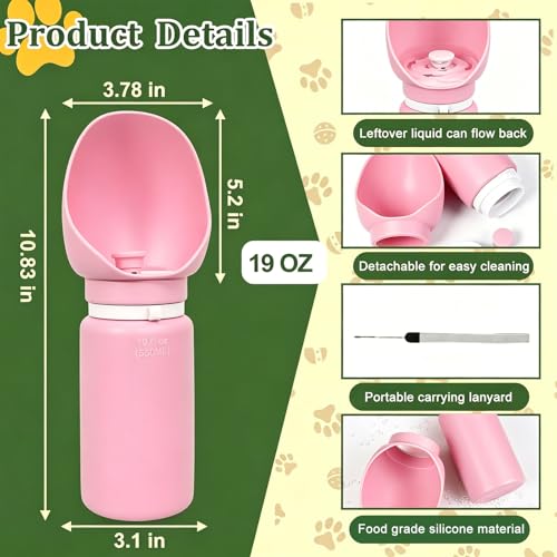 2 in 1 Foldable Dog Water Bottle, Leakproof Portable Pet Dispenser, Water Bottle Dog Bowl, Collapsible Food Grade Silicone Puppy Bottles, Lightweight Foldable for Travel Walking Caming (Pink) - color: Pink