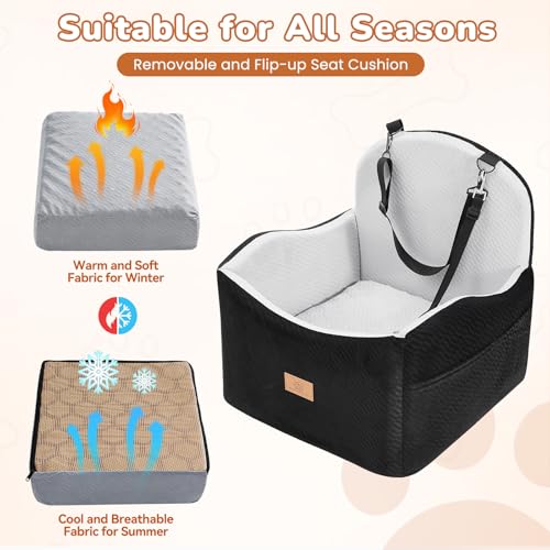 Dog Car Seat for Medium/Small Dogs, Dog Booster Car Seat, Pet Booster Seats Up to 40lbs with Waterproof Layer, 3 Storage Pockets and Safety Belt (Black/Grey) - color: Black/Grey