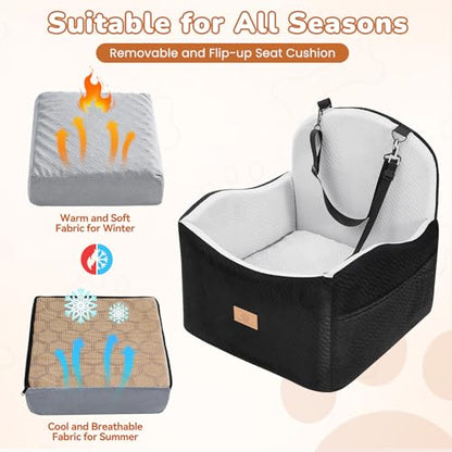 Dog Car Seat for Medium/Small Dogs, Dog Booster Car Seat, Pet Booster Seats Up to 40lbs with Waterproof Layer, 3 Storage Pockets and Safety Belt (Black/Grey) - color: Black/Grey
