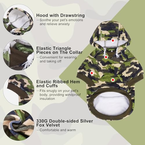BEAUTYZOO Dog Hoodie for Small Medium Dogs Puppy, Soft Fleece Dog Sweater Cold Weather Coats with Pocket, Pet Outfits Hooded Sweatshirt Chihuahua Cat Jacket Clothing Warm Camo French Bulldog Clothes - color: Army Green, size: Medium