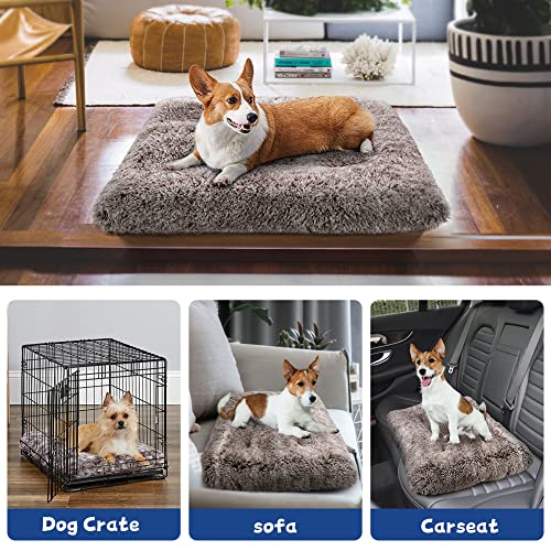 Dog Crate Pad for Large Dogs, 36 inch, Deluxe Plush Anti-Slip Pet Bed, Fully Kennel Pad - color: Brown, size: Large 36"x24"