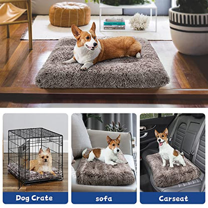 Dog Crate Pad for Large Dogs, 36 inch, Deluxe Plush Anti-Slip Pet Bed, Fully Kennel Pad - color: Brown, size: Large 36"x24"