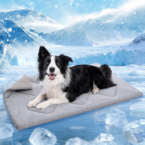 Queenmore Cooling Dog Mat for Dogs, Washable Dog Cooling Mat Indoor Outdoor, Non-Slip Portable Kennel Puppy Bed for Summer, Keep Your Pet Cool (Grey Diamond, Large(35" x 27")) - color: Grey Diamond, size: Large