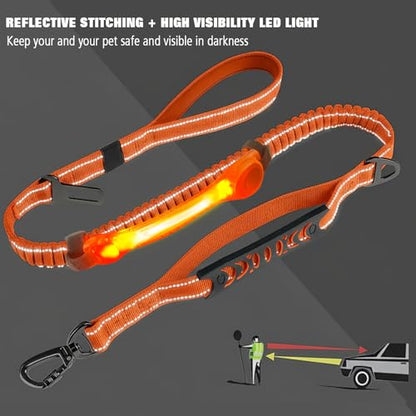 Heavy Duty Dog Leash and LED Light Set, LED Light with Nylon Stickers, Universal Glowing Accessories Easy to Attach Collar Leash and Harness, Safety LED Light Up Band for Dogs at Night Walking - color: YellowOrange+Tangerine light