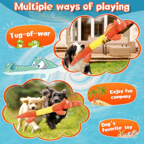 WOWBALA Interactive Tug of War Dog Toys for Small to Large Breeds-Squeaky Puppy Toys with Crinkle Paper, Stuffed Chew Dog Toys to Keep Them Busy, Training Reward Gift (Orange) - color: Orange