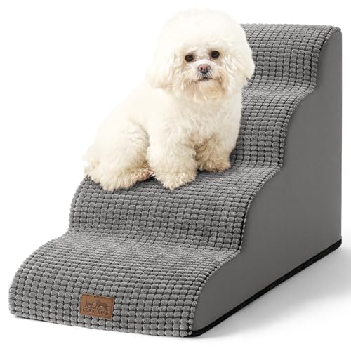 COZY KISS Dog Stairs for Small Dogs 19.7" H, Curved Dog Step for Puppy, Older or Cat, Medium Pet Ramp for Sofa, Couch or Bed, Ladder with High Density Foam, 4 Step, 15.7x28.3x19.7 inch, Dark Grey - color: Dark Grey, size: Standard: 15.7"x28.3"x19.7"