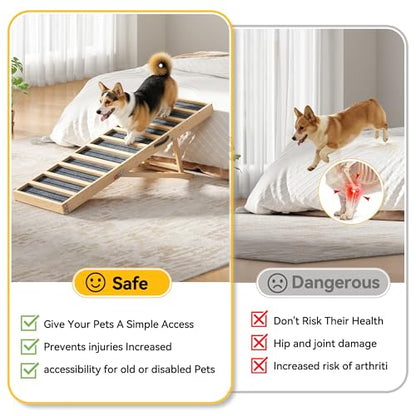 Dog Ramp for Bed, Couch, Car-55 L Gentle Slope Folding Pet Ramp with Non-Slip Surface and Metal Reinforced-High Traction,4 Adjustable Heights 18"-25", Supports 176lbs for Small Medium Large Dogs - size: 55"L
