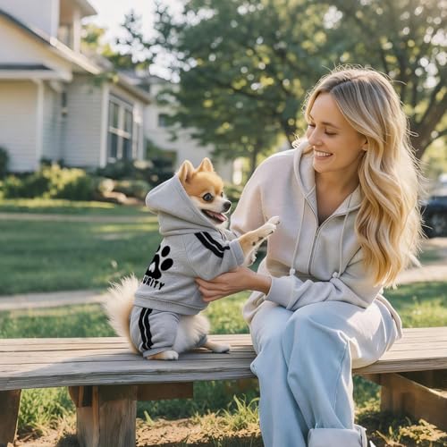 Dog Security Clothes - 4 Legs Jumpsuit Sweatshirt Hoodie - Soft & Warm Winter Outfit Pullover Sweater for Small Medium Large Dogs Cats (Grey, XX-Small) - color: Grey, size: XX-Small