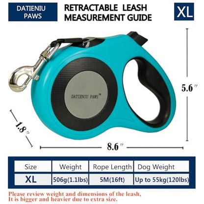XL 16FT Retractable Dog Leash for Large Dog up to 120 lbs, Chew Proof Steel Wire Extender, One-Hand Brake & Lock, Tangle-Free Heavy Duty Walking Leash XL Blue - color: Blue