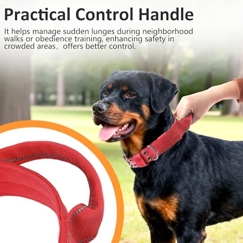 Tactical Dog Collar with Control Handle, Military Adjustable Pet Collar Reflective Heavy Metal Buckle Dog Collar, Soft Nylon Training Collar for Medium Large Dogs (Red, Large) - color: Red, size: Large