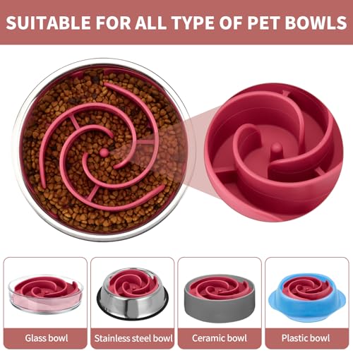 Slow Feeder Dog Bowls Insert, Animire Soft Silicone Slow Eating Dog Food Bowl for Small, Medium and Large Dogs, Compatible with Regular and Elevated Bowls - color: Rose, size: S