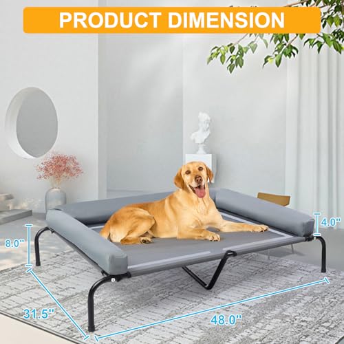 48'' Cooling Elevated Dog Bed with Pillow,Outdoor Indoor Raised Dogs Bed with Six Support Feet,Breathable Dog Cot Beds Teslin Medium Large Size Dogs,Dog Hammock Bed,Outside Pet Bed with 4 Ice Pack(L) - size: Large(48.0"L x 31.5"W x 8.0"Th)