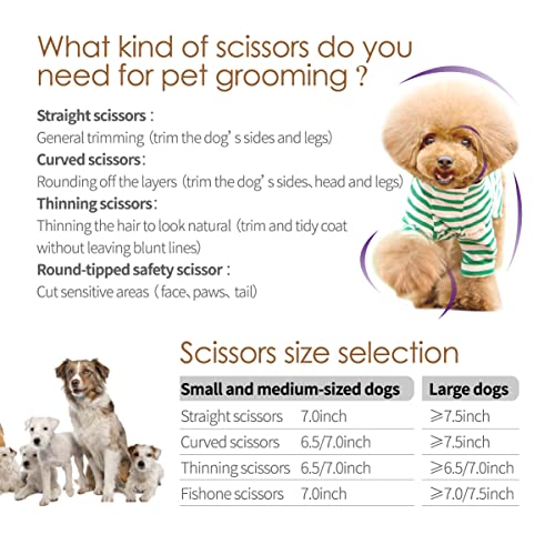 Curved Dog Grooming Scissors Professional 7" Grooming Shears for Dogs Pet Right Handed Groomer Japan 440C Stainless Steel (7 in Curved, Gold) - size: 7 inch, style: Curved