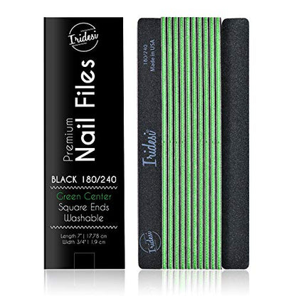Professional Nail Files Black Washable Emery Boards 7 Inches Long Square End Serrated Edge 12 Fingernail Files Per Pack (180/240)