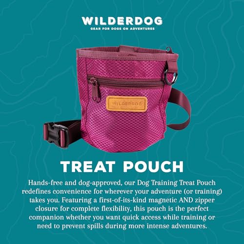 Wilderdog Dog Training Treat Pouch with Magnetic and Zipper Closure, Carabiner Attached, Adjustable Waist Strap - Magenta - color: Magenta