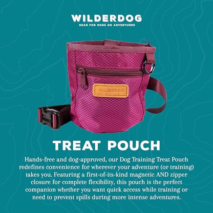 Wilderdog Dog Training Treat Pouch with Magnetic and Zipper Closure, Carabiner Attached, Adjustable Waist Strap - Magenta - color: Magenta