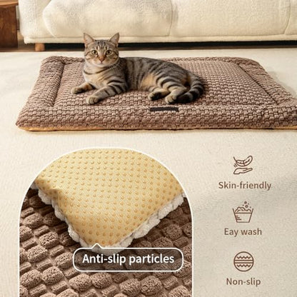 SOMAHE Cat Beds Flat Cat Bed Mat, Premium Plush Cat Mat with Non-Slip Bottom, 1.2" Thick All-Season Kneading Cushion, Machine Washable Anti-Static Pet Bed 15×23Inch, Coffee - color: Coffee, size: 23"L x 15"W x 1.2"Th