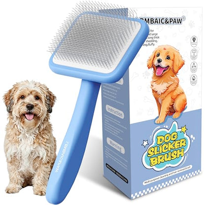 Dog Slicker Brushes for Poodles,Doodles,Goldendoodles,Bernedoodle.Dog Brushes for Thick Long Curly Fur Deshedding,Fluff,Grooming.Remove Loose Fur Quick Easy.Long Pin Slicker Brush.Wooden(Large) - color: Blue