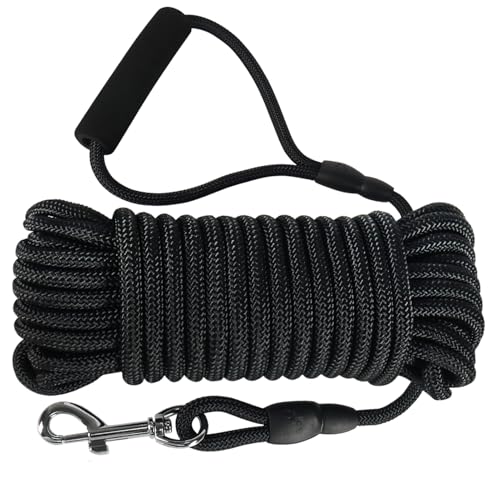 Vivifying Floating Long Dog Leash, 32ft Dog Training Leash for Outside and Yard, Durable Long Line Lead with Soft Handle for Camping, Hiking, Swimming, Beach and Lake (Black) - color: Black, size: 32ft