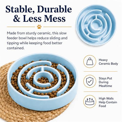 Ceramic Slow Feeder Dog Bowls with Anti-Slip, Slow Feeder & Non-Slip Design, Boredom and Anxiety Reducer, Suitable for All Breed Dogs and Cat (Ceramic-Blue) - color: Ceramic-Blue