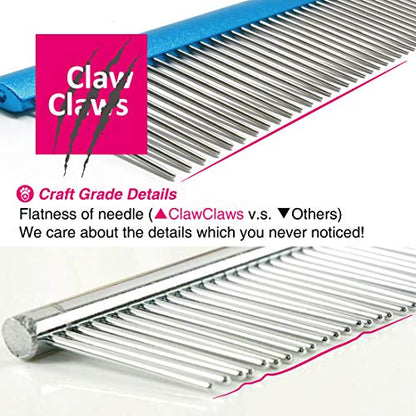 7.5" Greyhound Oval Grooming Comb – Blue Aluminum Spine, Stainless Steel Teeth Comb for Long-Haired Dogs & Cats, Removes Mats, Tangles, and Loose Fur – Lightweight for Long Time Deshedding - size: 7.5"