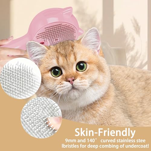 Pet Steam Brush for Cats & Dogs ，3-in-1 Pet Grooming Comb，Reduces Shedding, Soft Bristles, Promotes Healthy Coat-Comes - Includes Waterless Shampoo，Pink - color: Pink
