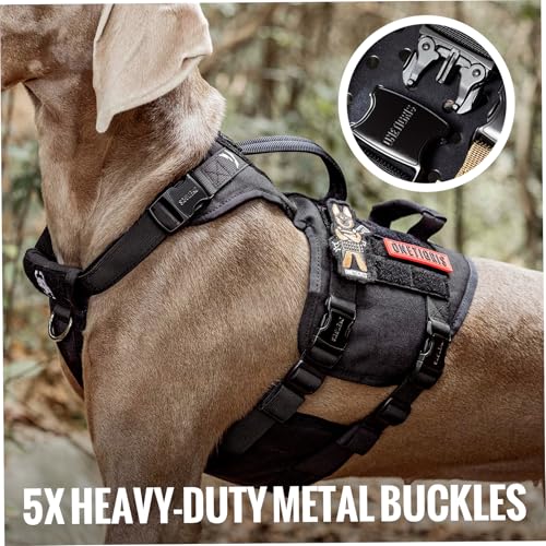 OneTigris Tactical Large Dog Harness, 5X Metal Buckled No Pull Service Dog Harness Vest with Hook & Loop Panels, Military Heavy Duty Dog Vest for Walking Hiking Training - color: Black, size: XL