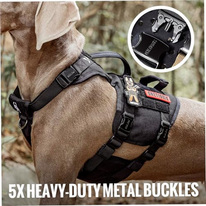 OneTigris Tactical Large Dog Harness, 5X Metal Buckled No Pull Service Dog Harness Vest with Hook & Loop Panels, Military Heavy Duty Dog Vest for Walking Hiking Training - color: Black, size: XL