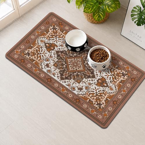 Pet Feeding Mat for Floors Waterproof Dog Mat for Food and Water Absorbent Quick Dry Non Slip mat for Cat Bowls - color: Darkbrown, size: 30"L x 17"W